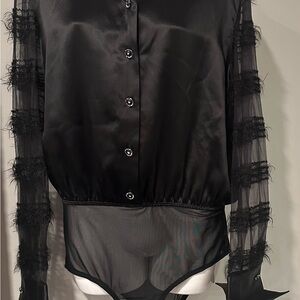 Simon Chang Black Sheer Sleeve Top